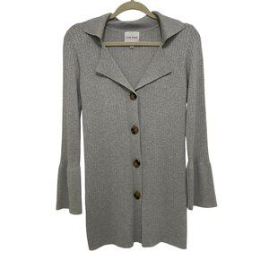 Pink Rose Womens‎ Small Ribbed Button-Up Cardigan Flared Sleeves In Heather Gray